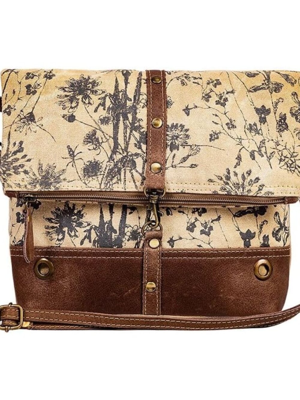 Crossbody Bag for Women - Western Upcycled Canvas & Leather Shoulder Handbag
